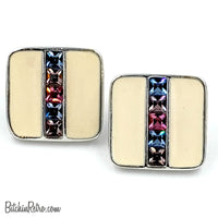 S.A.L. Swarovski Vintage Earrings With Cream Enamel and Pastel Crystals