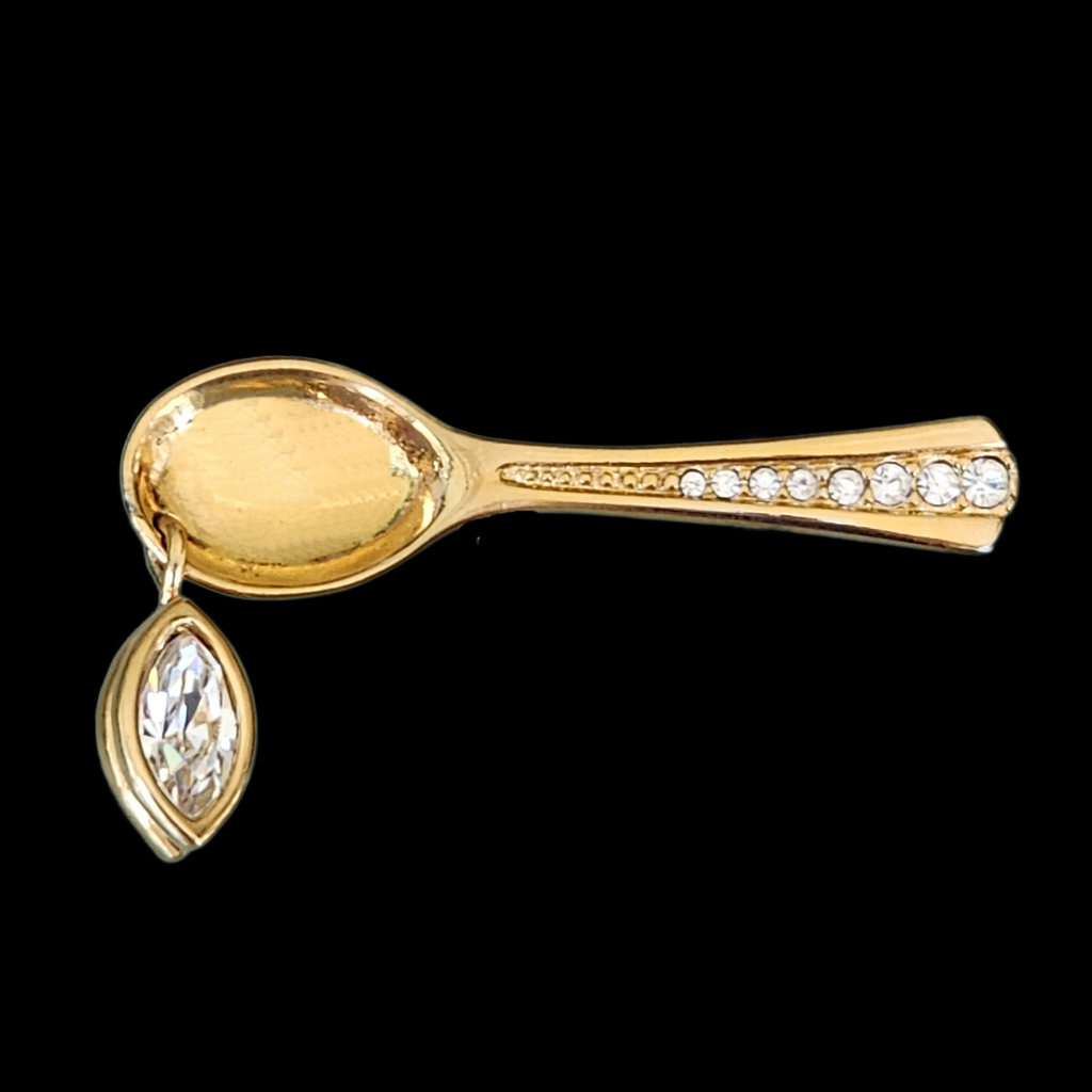 Swarovski Vintage Spoon Brooch with Articulated Marquise Crystal Bitchin Retro