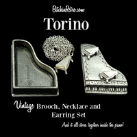 Torino Vintage Pewter Piano Set with Necklace Brooch Earrings and Case