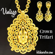 Vintage Crown Trifari Necklace and Earring Set at bitchinretro.com