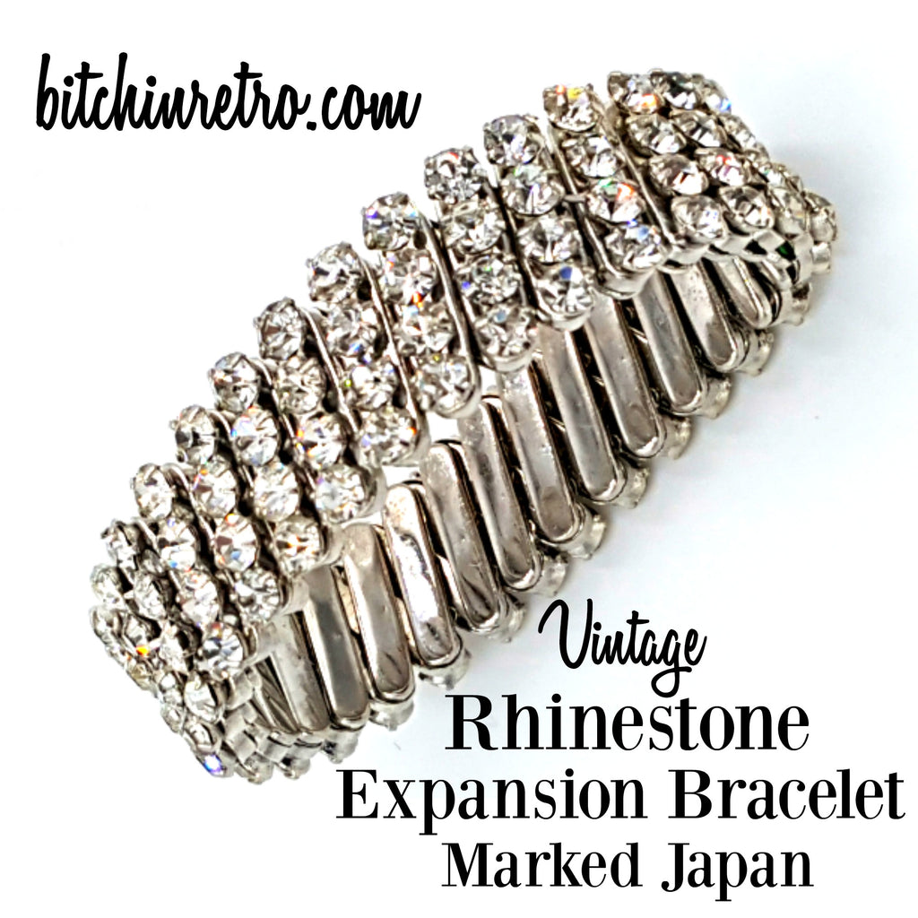 Vintage Rhinestone Expansion Bracelet Marked Japan with Bridal