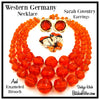 West Germany Orange Beaded Necklace With Enameled Brooch and Sarah Coventry Earrings at bitchinretro.com