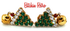 Santa Claus Pin and Rhinestone Christmas Tree Earrings Set, Vintage