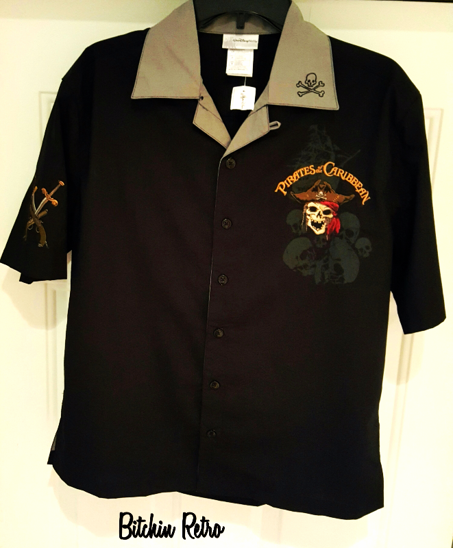 Disney Pirates of The Caribbean Shirt Embroidered Button Down Men's SM