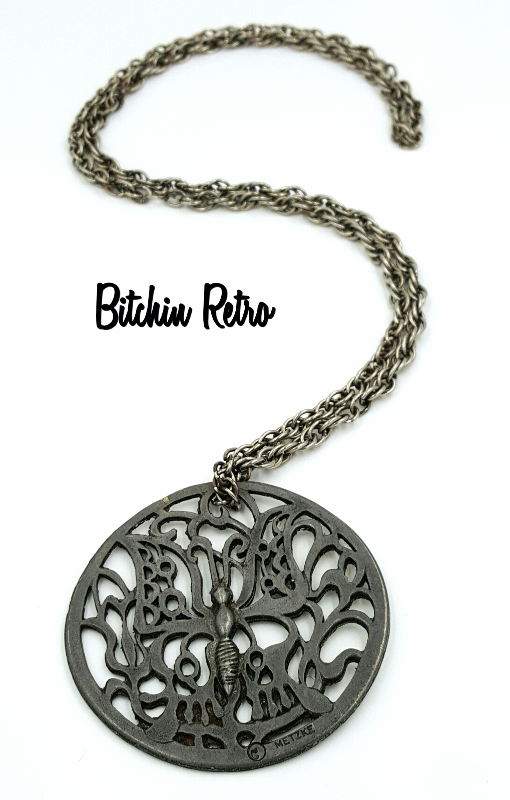 Metzke Pewter Butterfly Necklace Bohemian Gpysy Retro Circular