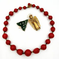 Art Angel Brooch With Christmas Tree Pin and Beaded Necklace at bitchinretro.com