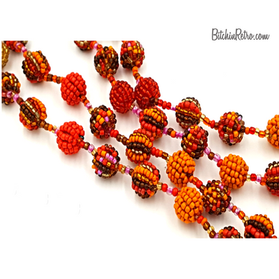 Vintage Beaded Ball Necklace in Amazing Autumn Colors