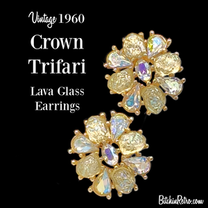 Crown Trifari Vintage Lava Glass Earrings from Etoile Collection