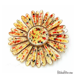 Daisy Vintage Brooch  Enameled Autumn Colors  With Button Center