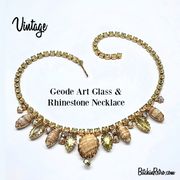 Vintage Geode Art Glass and Rhinestone Necklace for Sale at BitchinRetro.com