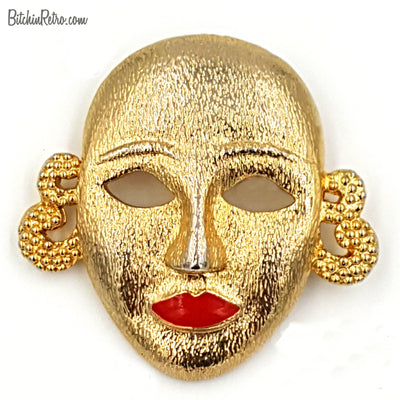 MJent Vintage Mask With Cherry Red Lips and a Tribal Bohemian Style
