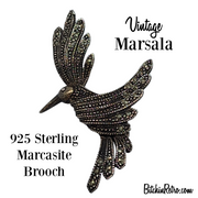Marsala Vintage 925 Sterling Marcasite Hummingbird Brooch for Sale at BitchinRetro.com