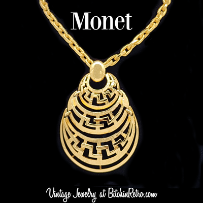 Vintage Monet Pendant Necklace with Greek Key Detail for Sale at BitchinRetro.com