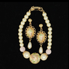 Faux Cloisonne and Pearl Bracelet and Filigree Pearl Drop Earring Set