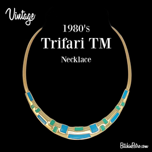 Trifari TM Vintage Enameled Geometric Omega Chain Necklace