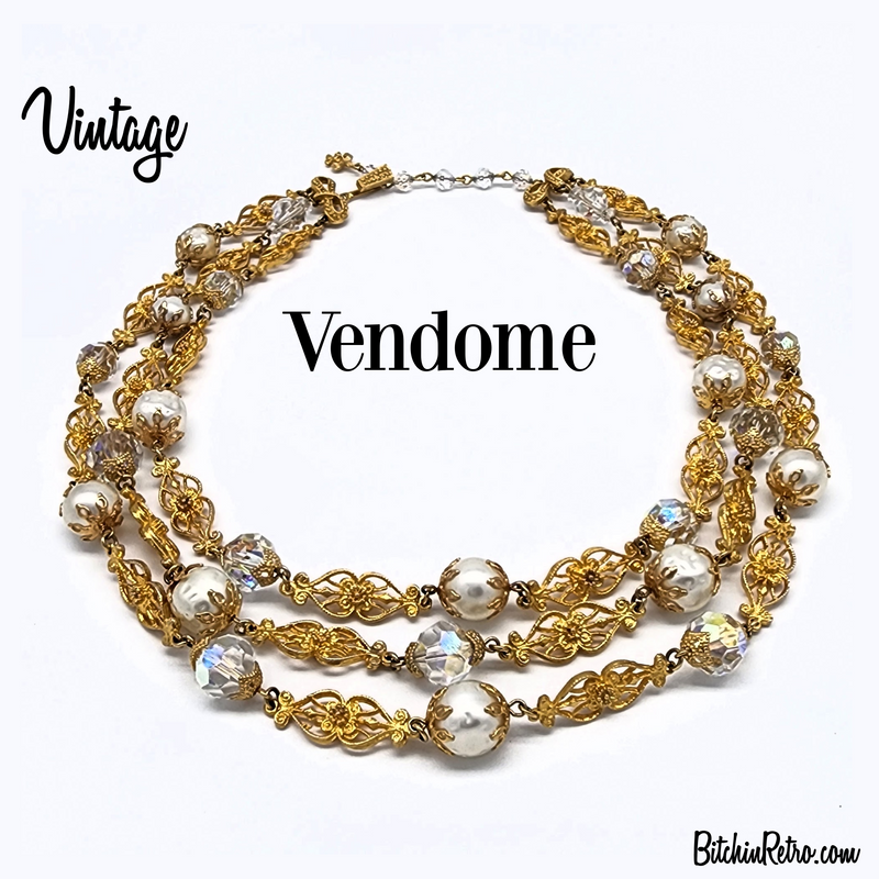 Vendome top vintage aurora borealis,ctystals necklace