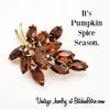 Vintage Amber Brown Rhinestone Leaf Brooch