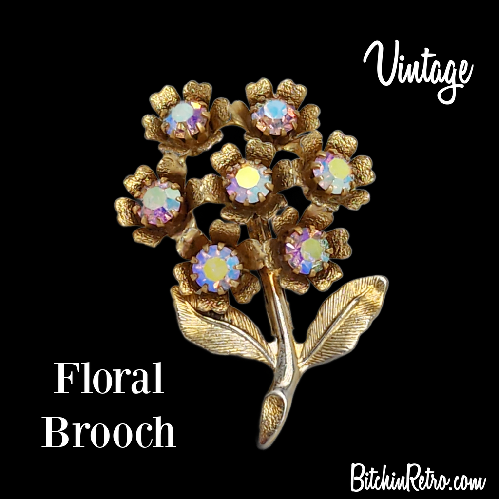 Pink Aurora Borealis Rhinestone Flower Brooch