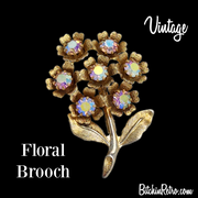 Pink Aurora Borealis Rhinestone Flower Brooch