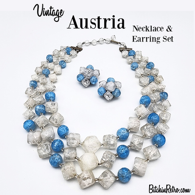 Vintage Austria Beaded Necklace and Earring Set at BitchinRetro.com