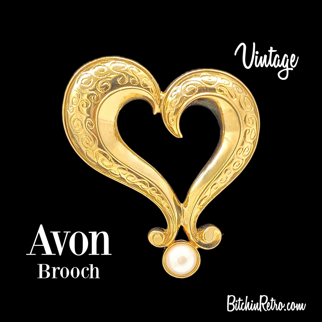 Vintage Avon Heart Brooch With Pearl for Sale at BitchinRetro.com