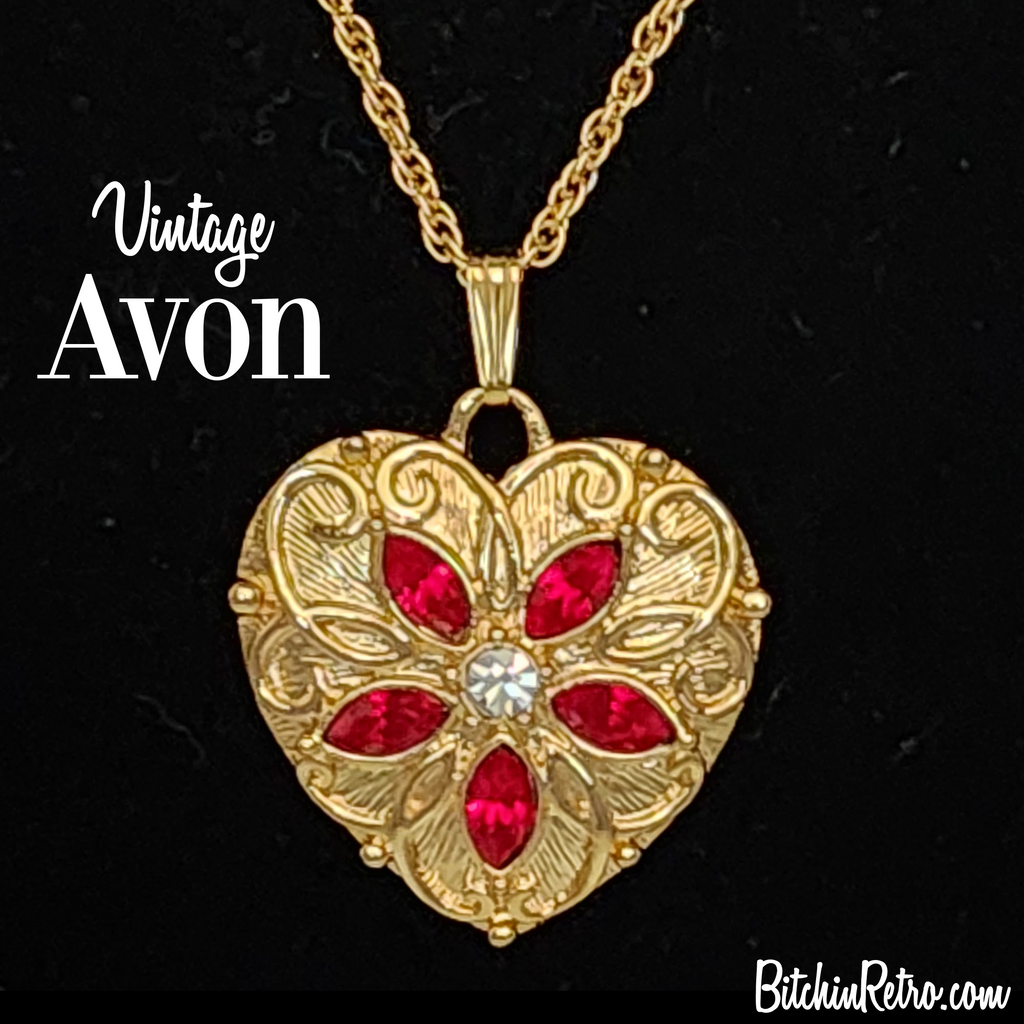 Avon Vintage Rhinestone Heart Necklace Bitchin Retro