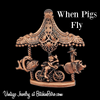 Vintage Copper Carousel Brooch With Flying Pig