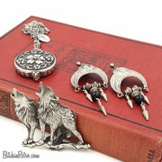 Gothic Jewelry Set with JJ Wolves Pewter Brooch, Zad Mirror Necklace, Earrings