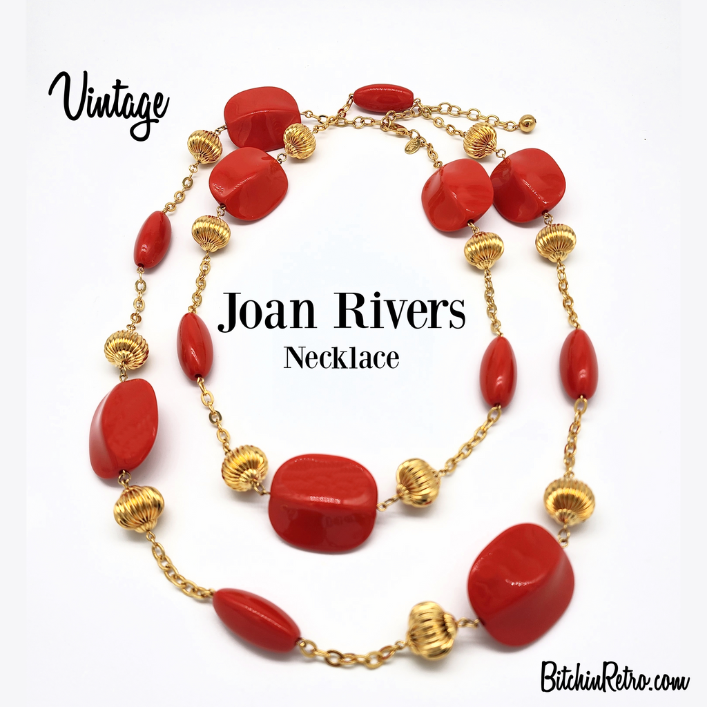 Vintage Joan Rivers Red and Gold Statement Necklace for sale at BitchinRetro.com.