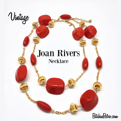 Vintage Joan Rivers Red and Gold Statement Necklace for sale at BitchinRetro.com.