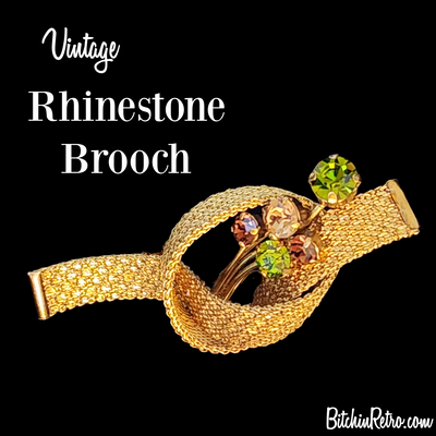 Vintage Mesh Knot Rhinestone Brooch at BitchinRetro.com