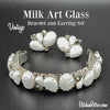 Vintage Milk Art Glass Bracelet and Earring Set