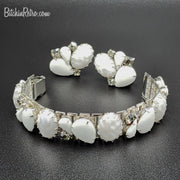 Vintage Milk Art Glass Bracelet and Earring Set