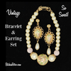 Faux Cloisonne and Pearl Bracelet and Filigree Pearl Drop Earring Set