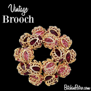 Vintage Red and Pink Rhinestone and Filigree Brooch for Sale at BitchinRetro.com