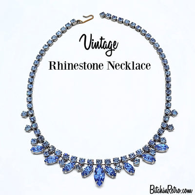 Vintage Baby Blue Rhinestone Necklace for Sale at BitchinRetro.com