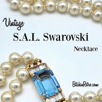 Vintage SAL Swarovski Crystal Pendant and Faux Pearl Necklace for Sale at BitchinRetro.com