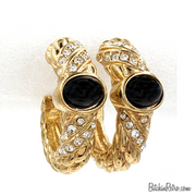 Swarovski Crystal Vintage Hoop Earrings With Black Cabochons