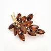 Vintage Amber Brown Rhinestone Leaf Brooch
