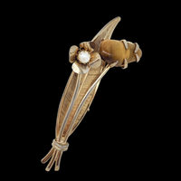 Vintage Tiger Eye and Faux Pearl Brooch for sale at BitchinRetro.com