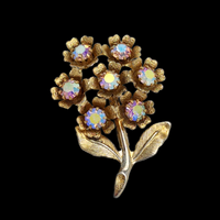 Pink Aurora Borealis Rhinestone Flower Brooch
