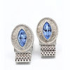 Swank Vintage Mesh Wrap Cufflinks with Blue Marquise Rhinestone