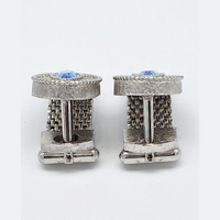 Swank Vintage Mesh Wrap Cufflinks with Blue Marquise Rhinestone