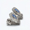 Swank Vintage Mesh Wrap Cufflinks with Blue Marquise Rhinestone