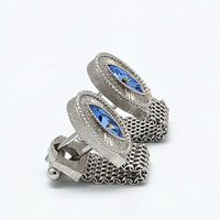 Swank Vintage Mesh Wrap Cufflinks with Blue Marquise Rhinestone