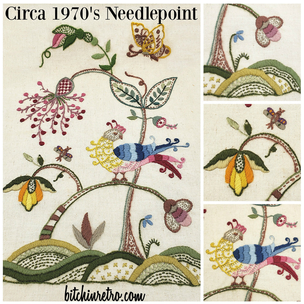 1970's Vintage Floral Needlepoint at bitchinretro.com