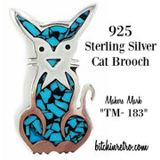 925 Sterling Silver Cat Brooch Marked TM-183 at bitchinretro.com