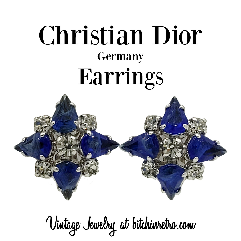 Christian Dior Germany 1950's Rhinestone Earrings | Bitchin Retro