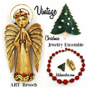 Art Angel Brooch With Christmas Tree Pin and Beaded Necklace at bitchinretro.com