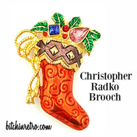 Christopher Radko Christmas Stocking Brooch at bitchinretro.com